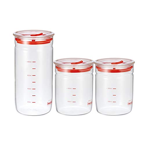 IIPOSAQQ Recipientes de almacenamiento de alimentos de vidrio transparente con tapa sellada, fácil de limpiar para té, azúcar, aperitivos, cereales, contenedores herméticos (cantidad: 3)