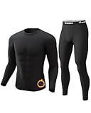 CL convallaria Long Johns Thermal Underwear for Men Soft Fleece Lined Base Layer Cold Weather Top Bottom Gift Set Midweight Crew Neck Black Large