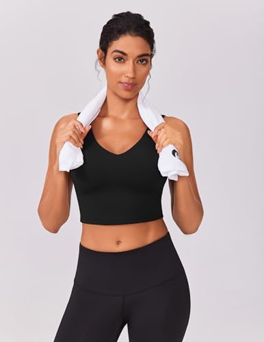 Image of PINSPARK Sports Bras for Women Built in Bras Padded Yoga Bra V Neck Longline Workout Tank Tops with Removable Pads