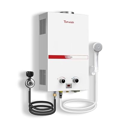 TOPWISH Tankless Water Heater 10L, 2.6GPM Portable Propane Camping Water Heater with Digital Display Overheating Protection, 68,100 BTU Instant Gas Hot Water Warmer for Outdoors RV Shower Cabin