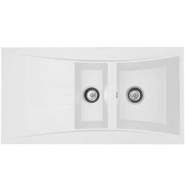 Liquida SEV150WH 1.5 Bowl Composite Reversible White Kitchen Sink and Waste Kit