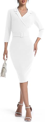Image of SxClub Business Dresses for Women Elegant Long Sleeve Bodycon Pencil Knee Length Formal Dress for Evening Cocktail
