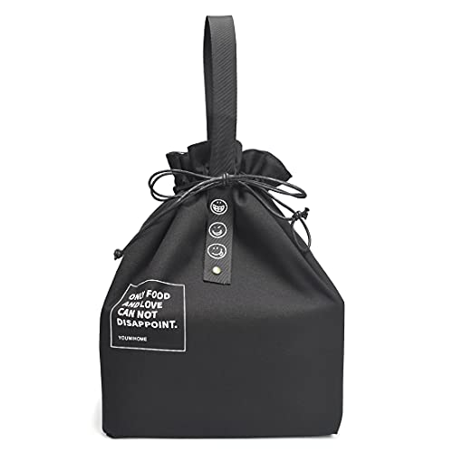 Ziiyan Reusable Lunch Bag Insulated Handbag Tote Bag With Handle And Drawstring Closure For Women Work Picnic Or Travel (Black) #TOP1