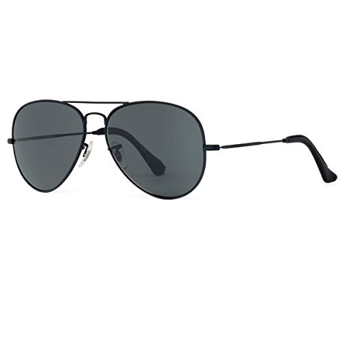 Bnus corning natural glass lenses Titanium frame aviator sunglasses for men women italy made (Matte Black/Grey Polarized, Titanium Frame)