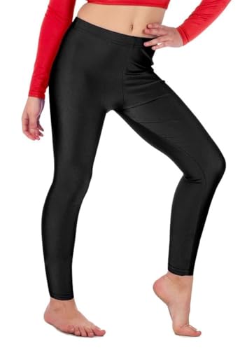 R&N FASHIONS - Glänzende Leggings für Mädchen – Kinder – Nylon – elastisch – ohne Fuß – schmale Passform – Kinder Ballett, Tanz, Gymnastik, Hosen, Workout, Yoga, Schwarz , 7 Jahre