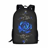 Biyejit Kinder Schulrucksack Jungen Mädchen Schultergurte Büchertasche Reise Laptop Tasche, Blaue Rose Blume, Einheitsgröße