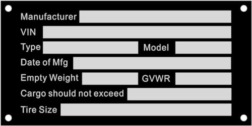 cwZhen Blank Trailer ID Plate Data TAG Model Identification Serial Number, Model, Date of MFG and GVWR, Tailgating id Plate for Cargo Carriers Trucks Boats