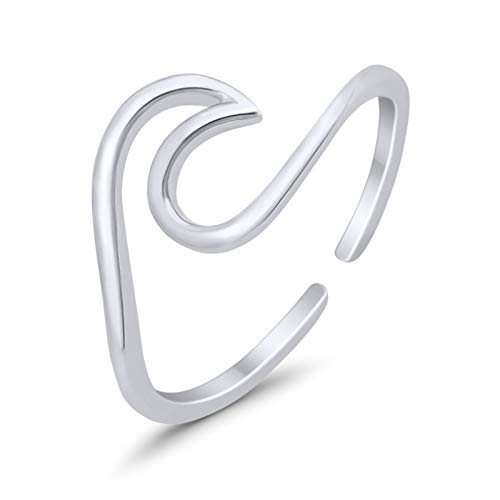 Blue Apple Co. Sterling Silver Wave Shape Adjustable Silver Toe Ring Band Round 925 Sterling Silver thumb #1