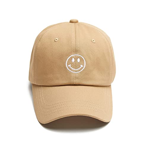 Smile Face Baseball Cap – Fashionable Embroidered Trucker Hat For Women. Trendy, Light Weight Adjustable Cute Hats For Summer (Khaki) #TOP1