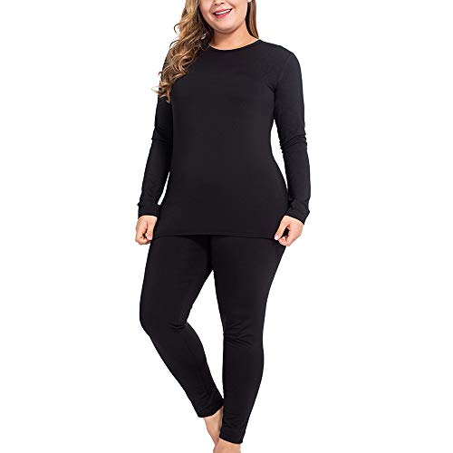 NUONITA Thermal Underwear for Women Long Johns Set Plus Size Fleece Lined Ultra Soft?20W, Black?