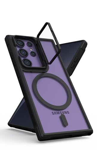 Image of Pirum Back Cover for Samsung Galaxy S26 Plus Clear Phone Case Compatible with Magnetic Wireless Charging with Lens Cover Kickstand - Black