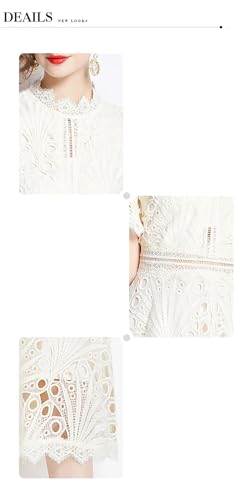 Image of Womens Vintage High-End O-Neck Short Sleeve Lace Hollow Out Dress Slim Elegant Long Dress