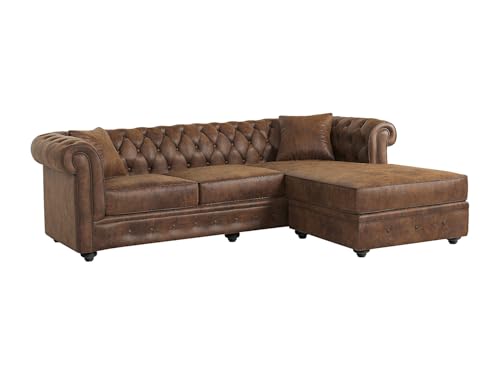Vente-unique - Canapé d'angle Chesterfield réversible Toledo en Microfibre vieillie - Marron