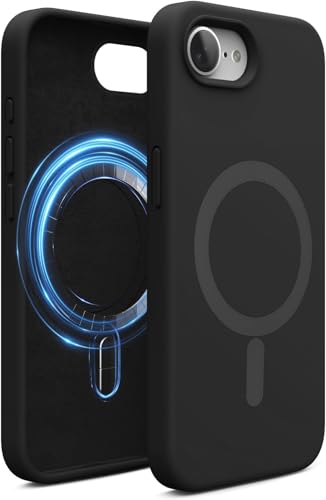 Image of DIZORO Magnetic Silicone Case Compatible for iPhone 16e 6.1-Inch, Compatible with MagSafe, Silky Soft Touch, Shock Absorbing Phone Cover with Camera Lens Full Protection - Black