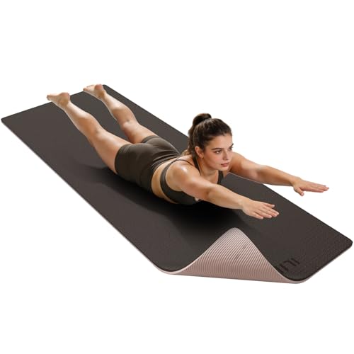 ILILI Yoga Mat Thick Soft Exercise Mat for Home Gym Anti-Tear Cushioned Mat for Men Women 76x32.7x0.35 for Stretching Pilates (Brown +Beige)