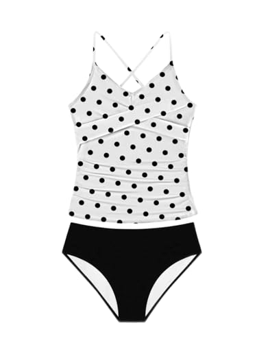Image of Girls Swimsuit Tankini Criss Cross Ruched 2 Piece Bathing Suit Printed Girl Swimwear for Teens 9-16Y
