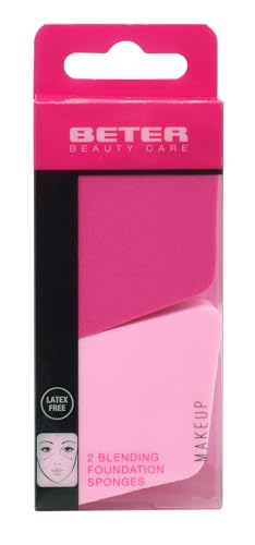 Beter - Pack of 2 Diamond-Shaped Makeup Sponges, with rounded edges, high precision, even distribution, ideal for fluid and cream makeup