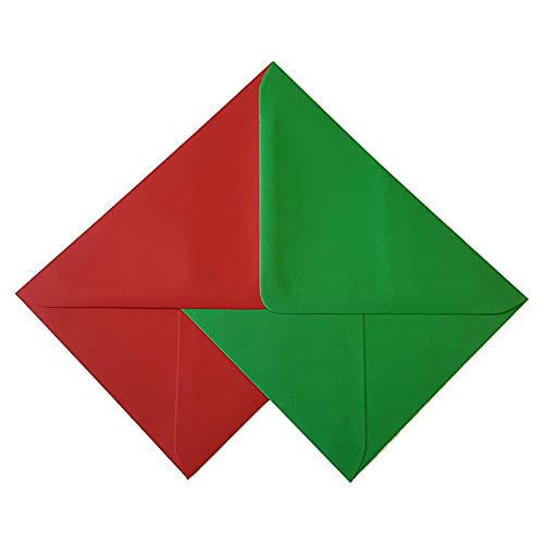 100 C5 Mix Red & Green Coloured Envelopes (162x229mm - 6.4x9) for Greetings Card Crafts & Party Invitations - Packed by The CandyRushTM Charity