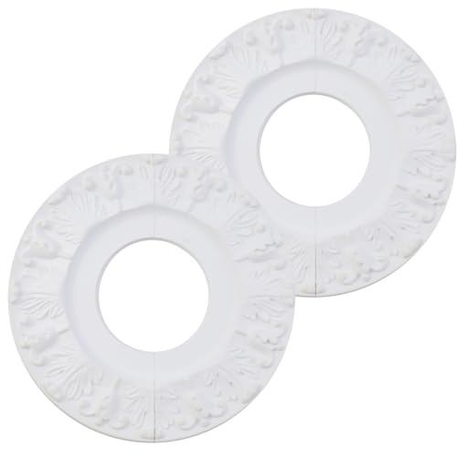 Image of 2PCS White 10.12 inch PU Ceiling Medallion Ring Light Fixtures Ceiling Medallion Ceiling Fan Light Covers for Light Fixtures and Ceiling Fans