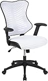 Flash Furniture, Silla de Oficina ergonómica giratoria ejecutiva con Respaldo Alto y diseño de Malla Blanca Kale con Brazos Ajustables