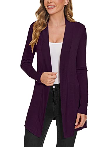 Image of Women Long Knit Cardigan Lightweight Open Front Sweaters | Capsule Wardrobe for Women, Relaxed fit, Buttoned Ribbed cuffs, Dressy Business Casual , for spring early fall office work