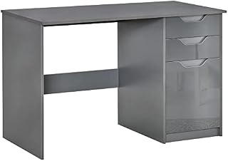 HOMCOM High Gloss Computer Desk with Drawers, Modern Writing Workstation with Storage Cabinet, PC Study Table for Home, Office, Study, Grey