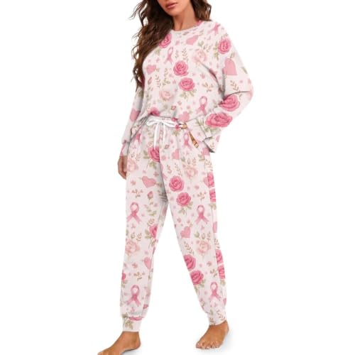 Image of Womens Pajama Sets 2 Piece Pjs Lounge Sets Long Sleeve Sleepwear Crew Neck Pullover Top with Long Pants