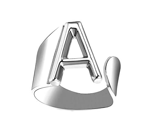 Only faith Anillos de letras iniciales acero inoxidable ajustable, Anillos abiertos de letras para mujer, joyería de moda con hermosa caja de regalo vintage. (A - PLATEADO)