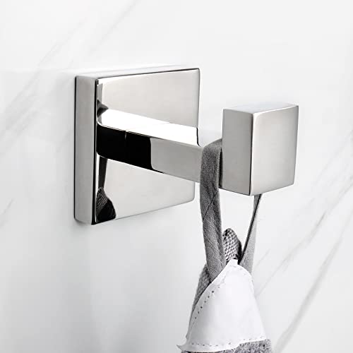 Nearmoon Bath Towel Hooks -Sus304 Stainless Steel Square Clothes Robe Hooks Hanger, Heavy Duty Coat Hooks For Bathroom Livingroom Hotel Kitchen Garage, Wall Mounted - 3 Pack (Chrome Finish) #TOP1