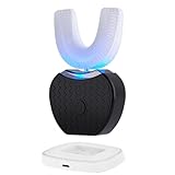 U-Shaped Ultrasonic Electric Toothbrush for Adults, Full Mouth 360° Auto Cleaning Design with LED Light, Self Brushing, Waterproof,Hands-Free Operation for Daily Oral Care(Black)