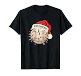 divertente baseball buon natale luci vacanze maglietta