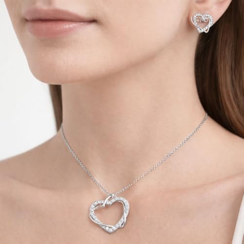 Image of Nilu's Collection Rose Gold & Silver Plated Heart Pendant with American Diamond - Elegant Pendant for Girls - Ideal Gift for Valentine's /Birthday /Dates