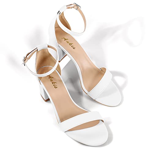 Image of Ankis Nude Silver Black Heels Women's Open Toe Ankle Strap Block Chunky Low Heeled Sandal Comfortable Office Wedding Dress Pump Shoes Standard Size 2.25 Inches Heel Design