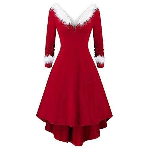 Frauen Weihnachtskleid Weihnachten Kostüm Xmas Casual Dresses Weihnachtskleider für Damen, Retro-Weihnachtsdruckkleider Nähte Langärmliges Großes...