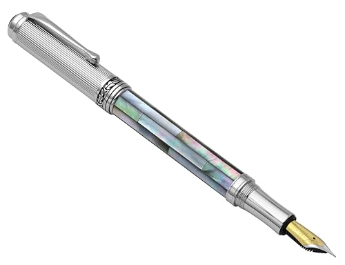 Xezo Maestro Black Mother of Pearl Fountain Pen, Fine Nib. Chrome Plated. Handmade, No Two Pens Alike, Black Mother of Pearl and Chrome - Image 3