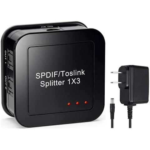 SPDIF/Toslink Digital Optical Audio Splitter 1x3, Optical Audio 1X3 Splitter, Support Dolby Digital & DTS 5.1 for PS3, Xbox, Blue-Ray DVD, HDTV,TV Box(1 Input 3 Output) Cover