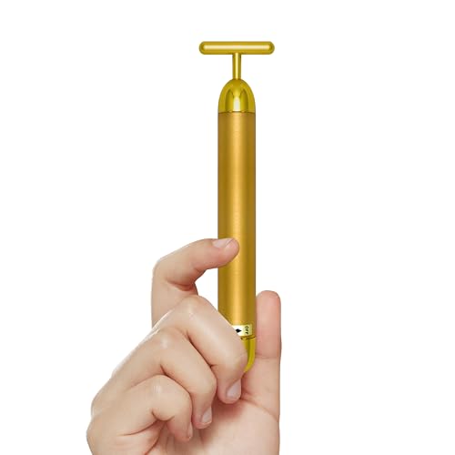 Elitzia T-Shape Beauty Pulse Face Massager 24k Golden Facial Vibration Lift Massage Tools Promote Absorption Improve Multifunctional Can Be Used for Relaxing Face Eyes Head and Ears Portable ETGB001