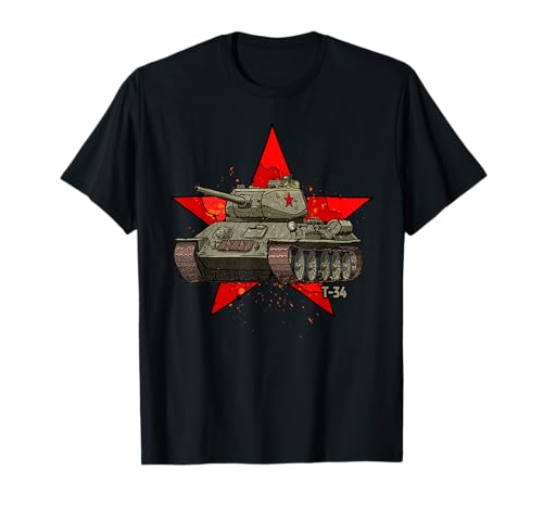 Image of T-34 Soviet Tank WWII Russian Army Red Star T-Shirt