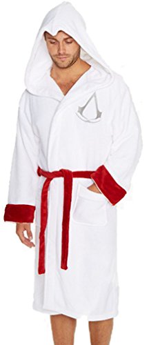 Peignoir officiel Assassins Creed en polaire avec logo brodé, taille unique, blanc ou noir - Blanc - Taille Unique Cover