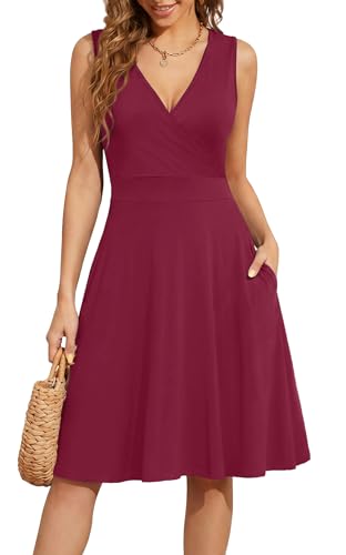 Image of WEACZZY Women's Summer Sleeveless Casual Dresses V-Neck Wrap Floral Holiday Tank Dress Flowy Beach Sundress with Pockets