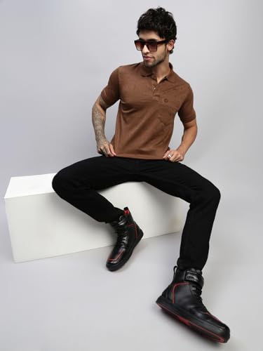 Image of Lux Nitro Men's Polo T-Shirt with Pocket | Cotton Rich Brasso Jacquard | Modern Relaxed Fit | Casual & Smart Wear