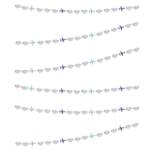 Lauthen.S Airplane Clouds Garland, 6pcs Glitter Paper Garland Decorations for Birthday Backdrop Airplane Themed Baby Shower Party Supplies Classroom Home Decor