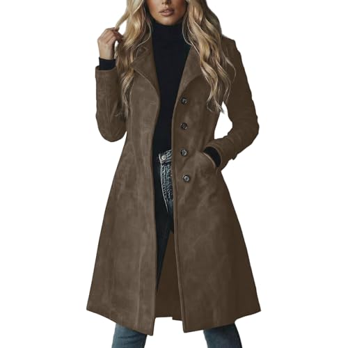 Trench coat pour femme en daim élégant veste mi-longue d'automne