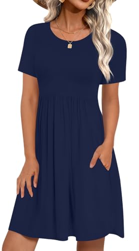 Image of LONGYUAN Womens Long Sleeve Dresses Casual Loose Fit Swing Dress Hide Belly with Pockets
