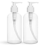 BRIGHTFROM Plastic Bottles with Pump Dispenser, 8 OZ Empty, BPA Free Refillable Containers for Body Wash, Moisturizer, Face Cream, Liquid Soap - Clear/White - 2 Pack