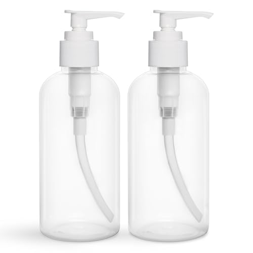Image of BRIGHTFROM Plastic Bottles with Pump Dispenser, 8 OZ Empty, BPA Free Refillable Containers for Body Wash, Moisturizer, Face Cream, Liquid Soap - Clear/White - 2 Pack