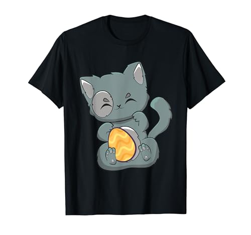 Image of Munchkin Cat With Egg Anime Feline Easter T-Shirt