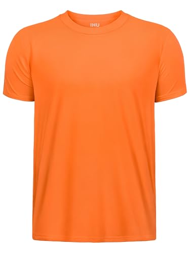 Boys Neon Shirts Dry Fit Athletic T Shirts UPF 50+ Performance Cooling Shirt Short Sleeve Rash Guard Kids Top for Boys Girls (Neon Orange 9-10 Years)