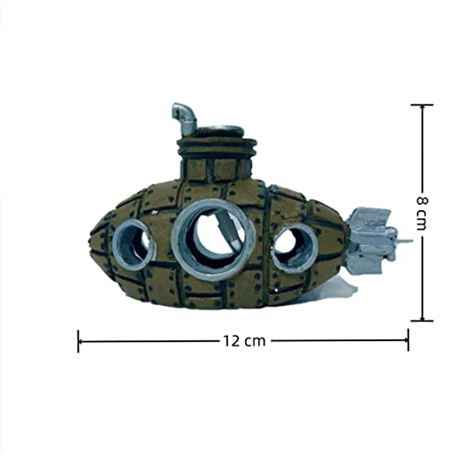 Loegovae Aquarium Submarine Boat With Air Bubble Stone, Fish Tank Shipwreck Air Bubbler Decor, Aquarium Bubble Maker Landscape Scenery Small Fish Shrimp Hide Cave Ornament (Brown) #TOP1