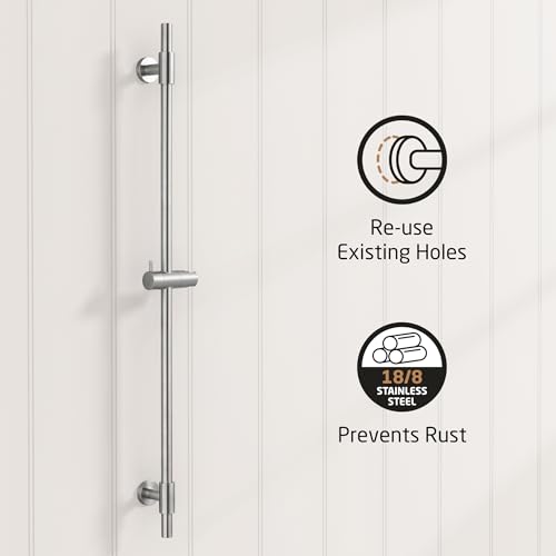 KES 100cm Duschstange Brausestange Edelstahl SUS 304 Variable Bohrlöcher, Duschkopf Stange mit Duschkopfhalterung Verstellbar Wandhalterung Gebürstet, F209S100-BS